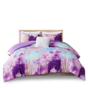 Cassiopeia - Twin Watercolor Tie Dye Printed Comforter Set With Throw Pillow - Lavender