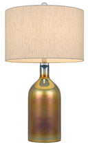 Glass Novelty Table Lamp With Gray Drum Shade - Gold