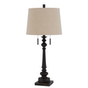 Two Light Table Lamp With Tan Drum Shade - Charcoal - HomeRoots - Table Lamps - Elite Enclave Home
