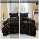 Rosalie - 4 Piece Full/Queen Metallic Printed Plush Comforter Set With Throw Pillow - Black/Gold
