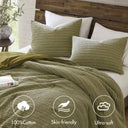 Lyon - 3 Piece Full/Queen Waffle Washed Comforter Set - Green