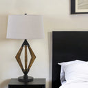 Metal Lantern Table Lamp With Gray Empire Shade - Black - HomeRoots - Table Lamps - Elite Enclave Home
