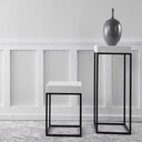 Uttermost Gambia Marble Plant Stand – White faux marble top with aged black steel base, 36″H x 14″W x 14″D

