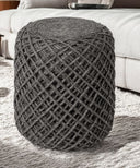 Wool Cylindrical Pouf With Diamond Pattern - Dark Gray - HomeRoots - Accent Poufs - Elite Enclave Home
