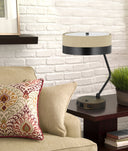 Metal Two Light Desk USB Table Lamp With Beige Drum Shade - Black / Brown - HomeRoots - Table Lamps - Elite Enclave Home