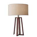 Linen Fabric Shade Table Lamp - Walnut Wood Finish