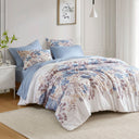 Luna - Floral Queen Comforter Set With Bed Sheets - Blue
