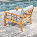33" Eucalyptus Slat Wood Outdoor Accent Chair With Aqua Cushion - Natural