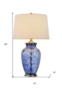 Swirl Glass Table Lamp With White Empire Shade - Blue