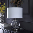 Translucent Glass Globe LED Table Lamp With Drum Shade - Nickel White