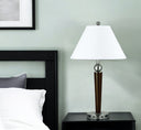 Metal Geometric USB Table Lamp With White Empire Shade - Nickel