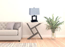 Open Square Table Lamp With White Rectangle Shade - Bronze