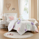 Gracie - Floral Reversible Tufted Chenille Twin Comforter Set With Flower Throw Pillow - White / Purple