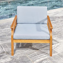 33" Eucalyptus Slat Wood Outdoor Accent Chair With Aqua Cushion - Natural