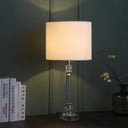 Crystal Column With White Drum Shade Table Lamp - Silver