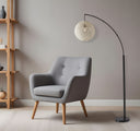 Arched Floor Lamp With Groovy Beige Abstract Wicker Globe Shade - Antiqued Bronze - HomeRoots - Floor Lamps - Elite Enclave Home