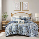 Salara - 7 Piece California King Vintage Floral Comforter Set - Blue