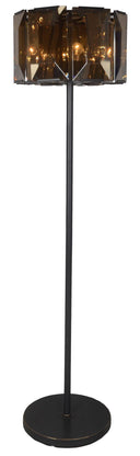 Floor Lamp With Amber Solid Color Beveled Glass Drum Shade - Dark Bronze - HomeRoots - Floor Lamps - Elite Enclave Home