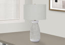 Ceramic Round Table Lamp With Gray Drum Shade - Gray And White - HomeRoots - Table Lamps - Elite Enclave Home