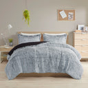 Malea - Shaggy Long Fur Comforter Mini Set - Black / Light Blue