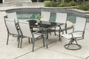 7 Piece Rectangular Glass Dining Set With Six Chairs - Black And Gray