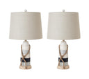 Novelty Table Lamp Coastal With Off-White Empire Shade (Set of 2) - Natural White And Blue
