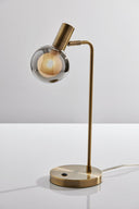 Metal Cylinder Desk Table Lamp With Gray Globe Shade With Starling LED Bulb - Antiqued Brass - HomeRoots - Table Lamps - Elite Enclave Home