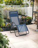 28" Metal Outdoor Zero Gravity Chair With Blue Cushion - Blue