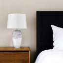Ceramic Column Lamp With White Drum Shade - Black And White
