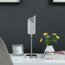 Bedside Table Lamp With White Swirl Novelty Shade - Silver