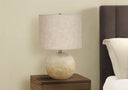 Concrete Round Table Lamp With Beige Drum Shade - Beige - HomeRoots - Table Lamps - Elite Enclave Home
