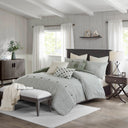Essence - 8 Piece Queen Oversized Clipped Comforter Set With Euro Shams And Throw Pillows - Green