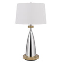Metal Geometric USB Table Lamp With White Empire Shade - Brown