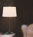 Metal Adjustable Table Lamp With Off-White Empire Shade - Silver