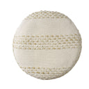 Cotton Blend Round Striped Pouf Ottoman - Natural And Ivory