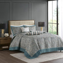 Aubrey - 5 Piece Queen Jacquard Bedspread Set With Throw Pillows - Blue