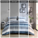 Jaxon - Stripe Microfiber Comforter Set With Bed Sheets - Blue / Gray