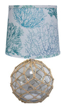Glass With Rope Globe Table Lamp With Coral Shade - Aqua