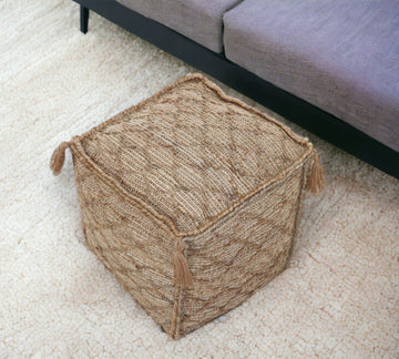 Jute Cube Trellis Pouf Ottoman - Brown