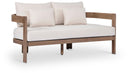 Newport 65″ water-resistant upholstered outdoor patio loveseat – Elite Enclave Home