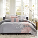 Lola - King 6 Piece Printed Duvet Cover Set - Gray / Blush
