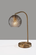 Metal Desk Lamp With Light Gray Swirl Globe Shade - Antiqued Brass - HomeRoots - Table Lamps - Elite Enclave Home