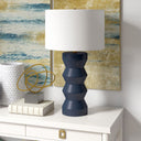 Ceramic Table Lamp With White Drum Shade - Navy Blue - HomeRoots - Table Lamps - Elite Enclave Home