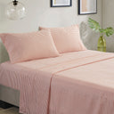 Jaxon - 7 Piece California King Stripe Comforter Set With Bed Sheets - Coral / Gray
