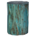 Uttermost Habitat Accent Stool – Blue – handcrafted tamarind wood with rich blue-green stain and dramatic spalting