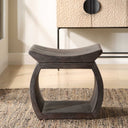 Uttermost Connor Walnut Accent Stool – handcrafted reclaimed elm wood with scooped walnut seat and natural grain