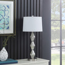 Geo Glass Table Lamp With White Shade - Brushed Silver