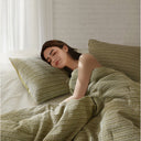 Lyon - 3 Piece King/California King Waffle Washed Comforter Set - Green