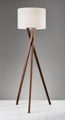 Solid Wood Tripod Floor Lamp With Drum Shade - Brown / White - HomeRoots - Floor Lamps - Elite Enclave Home