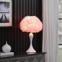 Glam Faux Feather And White Metal Table Lamp - Pink